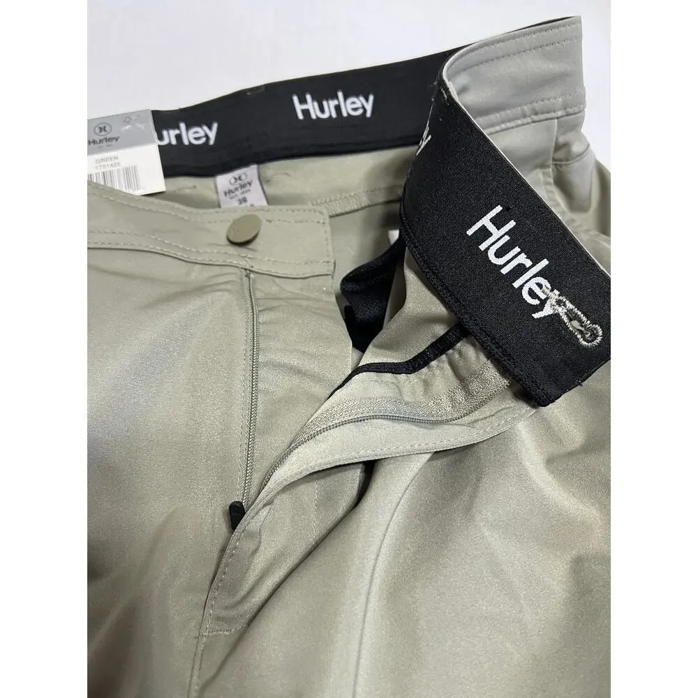Hurley Jet Set Tech Men's Pant Flat Front Moisture Wicking Stretch Green 38 New